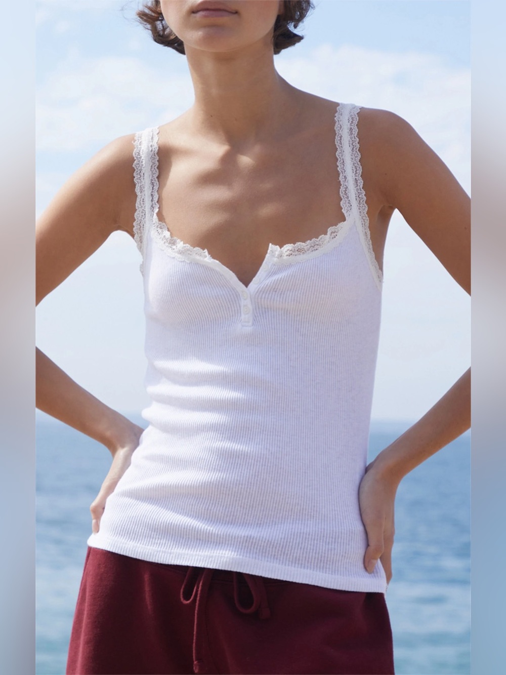 John Galt White Amaya Lace Trim Tank Top ONE SIZE